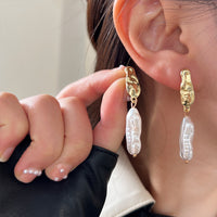MY38846法式耳環高級修飾臉型優雅天然巴洛克不規則珍珠耳環
