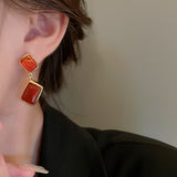 真金電鍍銀針鋯石琥珀色高級感耳飾批發女HE14921