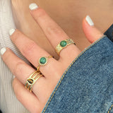 MY38910鈦鋼綠天然石開口戒指女生侶食指戒