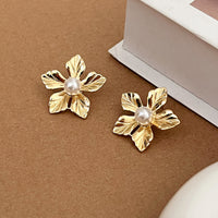 MY38151高級感法式輕奢復古金屬花朵珍珠耳環