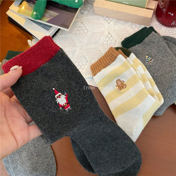 聖誕襪羊毛襪雪人聖誕老公公中筒襪條紋女襪YM2357