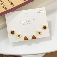 SX01338秋冬花朵蝴蝶結樹脂小耳環套裝