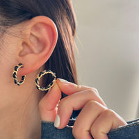 MY34142復古高級感小香風耳圈耳環設計感輕奢黑色