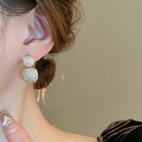 HE18910真金電鍍銀針鋯石方形珍珠耳環