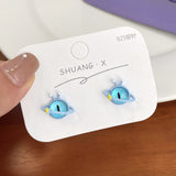 SX01590趣味搞怪小怪獸耳環貓眼石銀針耳飾