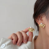MY37733歐美扇形褶皺設計鋯石仿珍珠耳環