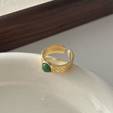 MY38910鈦鋼綠天然石開口戒指女生侶食指戒