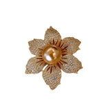 HP717真金電鍍鋯石珍珠花朵胸針