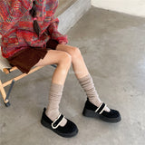 YM2258羊毛小腿襪加厚襪子咖色雙針及膝襪批發