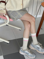 YM2326美式多巴胺撞色中筒襪休閒襪堆襪棉雙針襪子女