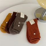 YM2259彩點綿羊毛襪復古釦子堆堆襪秋冬保暖日系中筒