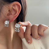 MY36050輕奢C型耳環冷淡風鑲嵌鋯石銀色甜酷少女