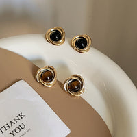 MY37812復古風幾何珍珠設計耳環貓眼石高級感耳環
