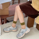 YM2350撞色羅口條紋襪秋冬季堆堆襪中筒襪女生襪子
