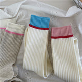 YM2326美式多巴胺撞色中筒襪休閒襪堆襪棉雙針襪子女