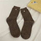 YM2259彩點綿羊毛襪復古釦子堆堆襪秋冬保暖日系中筒