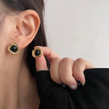 MY37812復古風幾何珍珠設計耳環貓眼石高級感耳環