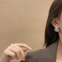 韓版幾何形珍珠底油紋理耳環女時尚S925銀針A040