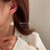 HE4144-925銀針鋯石花朵珍珠耳環耳圈韓國時尚耳墜氣質長款高級感耳飾女