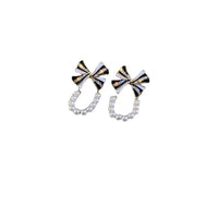 HE7498真金電鍍925銀針鋯石蝴蝶結珍珠耳環法式小眾輕奢高級感耳飾耳釘