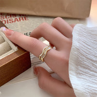 MY33167法式復古珍珠波浪雙層戒指女小眾設計高級感氣質簡約百搭食指指環