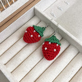 (C廠)耳環紅色毛線草莓耳鉤秋款甜美水果耳飾21743M