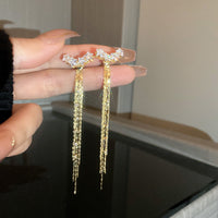 真金電鍍銀針鑲鑽鋯石耳環韓國設計感星星流蘇長款耳釘輕奢耳飾女HE8494