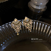 HE5650-925銀針鑲鑽水滴設計感耳環韓國時尚氣質流蘇耳墜ins網紅超仙耳飾