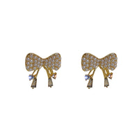 HE5223-925銀針珍珠鑲鑽蝴蝶結耳環女精緻小巧甜美簡約耳釘韓國氣質耳飾