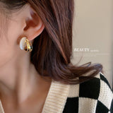 HE4855-925銀針幾何滴油弧形耳環韓國小眾設計耳釘個性氣質高級感耳飾女