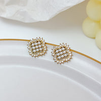MY31675韓國東大門氣質珍珠鑲鑽方塊耳釘港風復古時尚菱形耳環