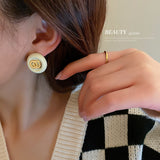 202110HE7065-925銀針雙圈圓形豆豆耳釘韓國簡約小眾設計耳環個性氣質百搭耳飾