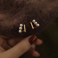 MY35530韓國東大門珍珠金屬雙圈耳環耳釘小眾設計高級感氣質耳飾
