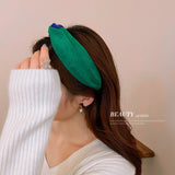 HH1630藍綠色系蝴蝶結布藝髮箍韓國ins森系寬邊撞色頭箍時尚氣質髮飾女