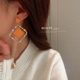 HE4289-925銀針幾何鑲鑽方形菱形耳環女韓國誇張時尚耳墜氣質百搭耳飾女