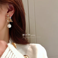 HE4144-925銀針韓國小眾鑲鑽蝴蝶珍珠耳環ins網紅甜美耳墜個性氣質耳飾女