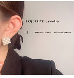 MY34036珍珠耳飾方形耳釘女小眾設計感高級顯臉小復古耳環