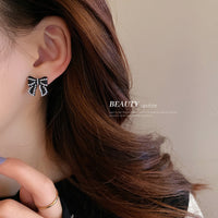 HE542-銀針黑色系列耳環個性複古棋盤格耳墜韓國小眾氣質簡約甜酷風耳飾