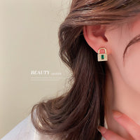 HE5715真金電鍍銀針微鑲鋯石耳環設計感小眾鎖耳釘網紅高級感氣質耳飾女