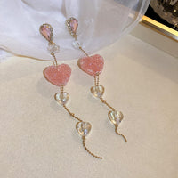HE8961銀針鑲鑽水滴形珍珠愛心軟糖耳環韓國甜美氣質長款耳墜設計感耳飾
