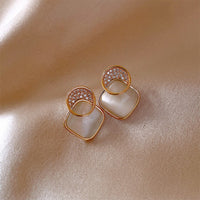 8051銀針貓眼石幾何方形耳環女韓國高級感時尚耳釘輕奢耳飾女