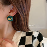 202110HE7065-925銀針雙圈圓形豆豆耳釘韓國簡約小眾設計耳環個性氣質百搭耳飾