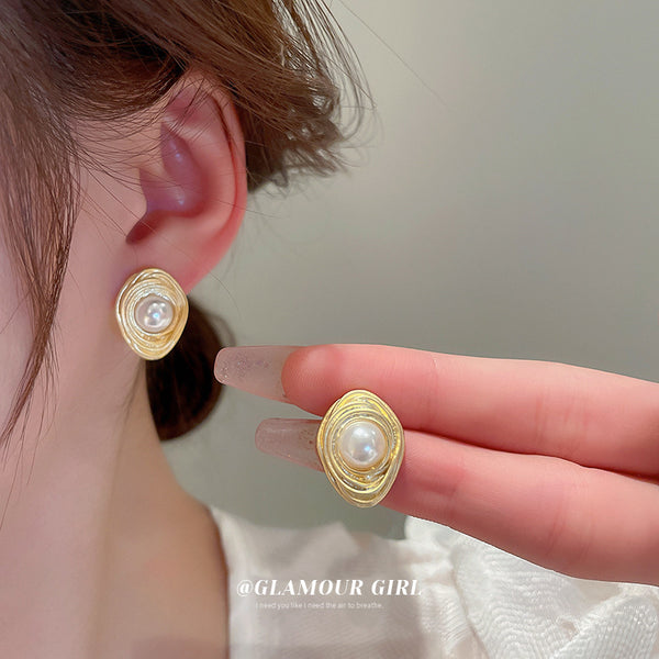 銀針韓國珍珠幾何耳環法式優雅氣質HE12852