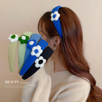 HH1652-毛線花朵海綿髮箍頭飾ins森系少女甜美撞色頭箍韓國秋冬百搭髮飾
