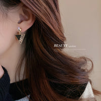 HE542-銀針黑色系列耳環個性複古棋盤格耳墜韓國小眾氣質簡約甜酷風耳飾