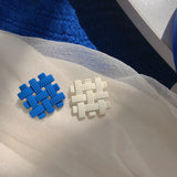 MY35086克萊因藍色白色方塊不對稱耳釘ins氣質小眾設計耳環925銀針耳飾