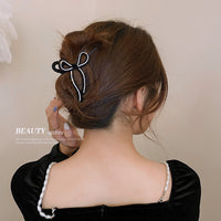 HH1624-鑲鑽蝴蝶結髮夾小眾設計感後腦勺盤發抓夾韓國氣質個性鯊魚夾髮飾