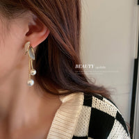 HE5486-925銀針銀杏葉珍珠流蘇耳環輕奢小眾設計樹葉耳墜氣質長款耳飾女