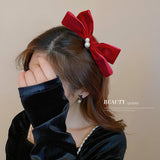 HH1641-秋冬紅色大蝴蝶結髮夾頭飾網紅氣質甜美頂夾後腦勺夾子百搭髮飾女