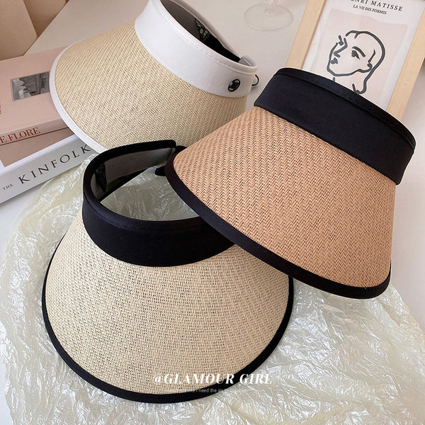 韓國防曬帽可折疊草編遮陽帽空頂帽防紫外線太陽帽草帽夏季帽HH2533